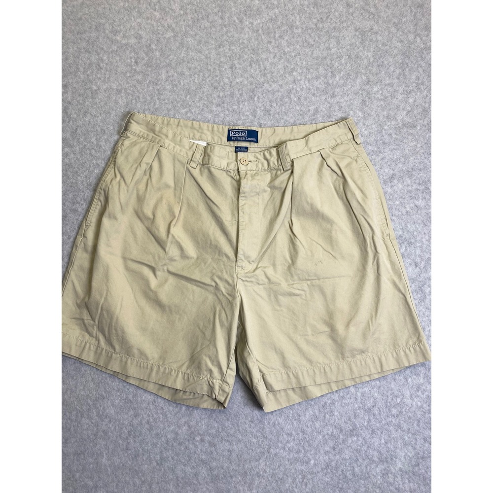 Polo Ralph Lauren Mens 36 Tan Khaki Pleated Chino Shorts 100% Cotton Classic Fit